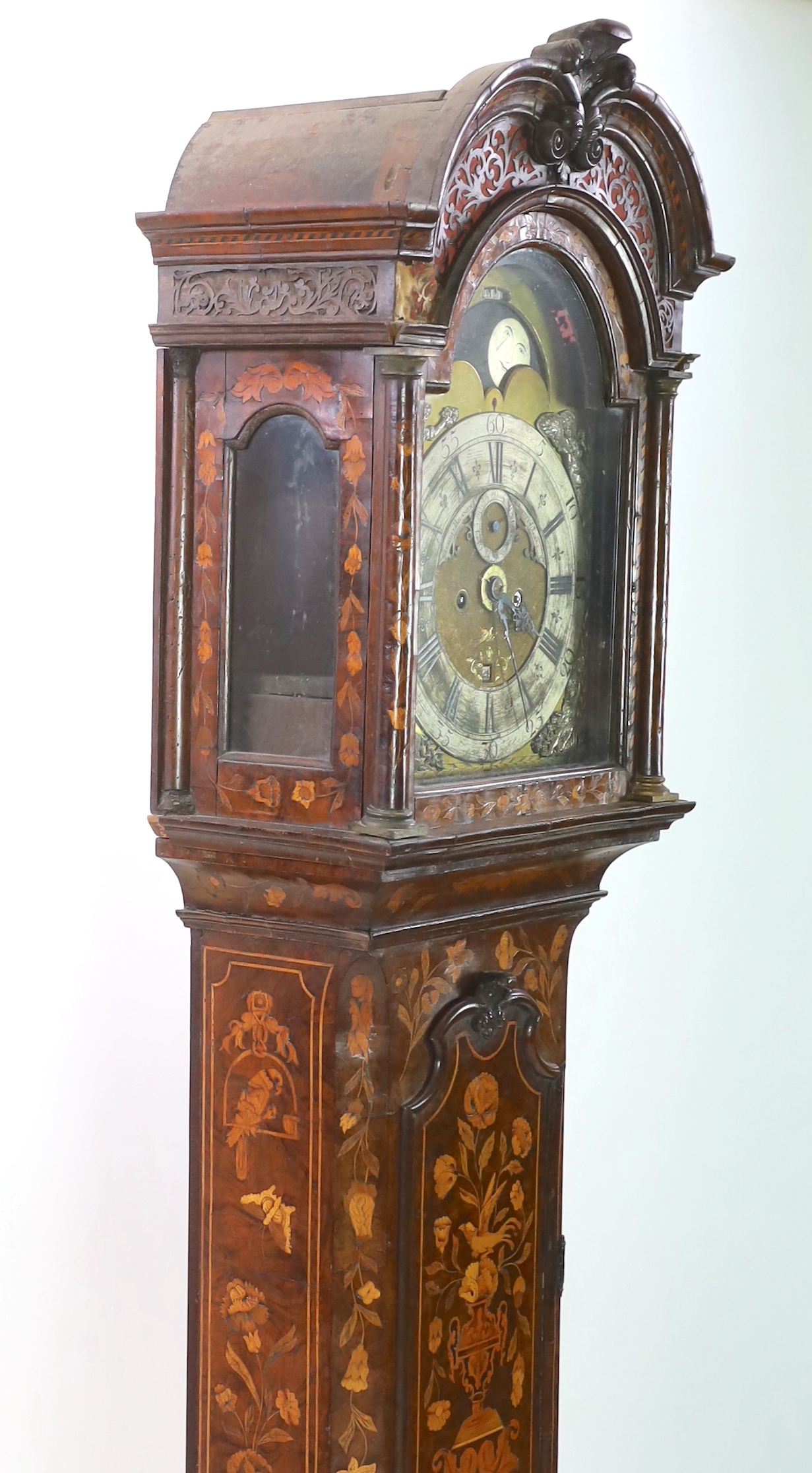 Gerrit Bramer of Amsterdam. An 18th century Dutch marquetry inlaid walnut eight day longcase clock, 55cm wide, 226cm high